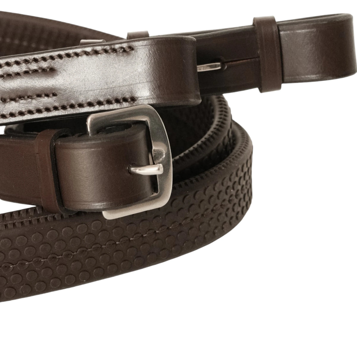 TdeT-Rubber reins with large pimples Dark Havana