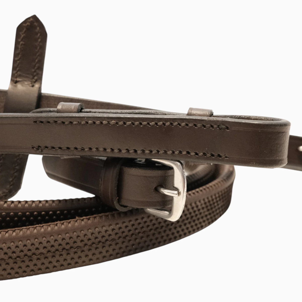 TdeT-Rubber reins with small pimples Dark Havana