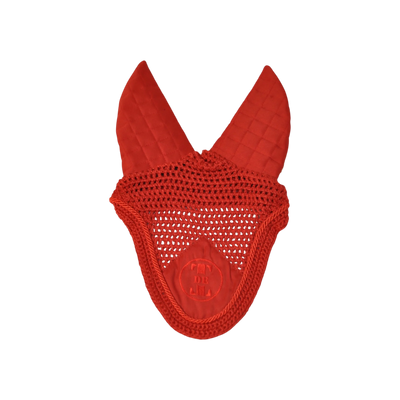 Red padded noise-reducing ear bonnet