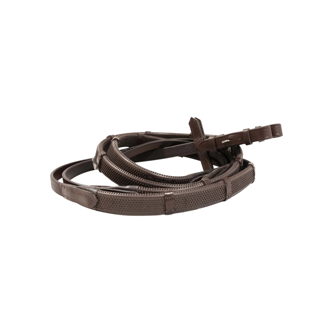 TdeT - Rubber reins small studs with stops dark havana