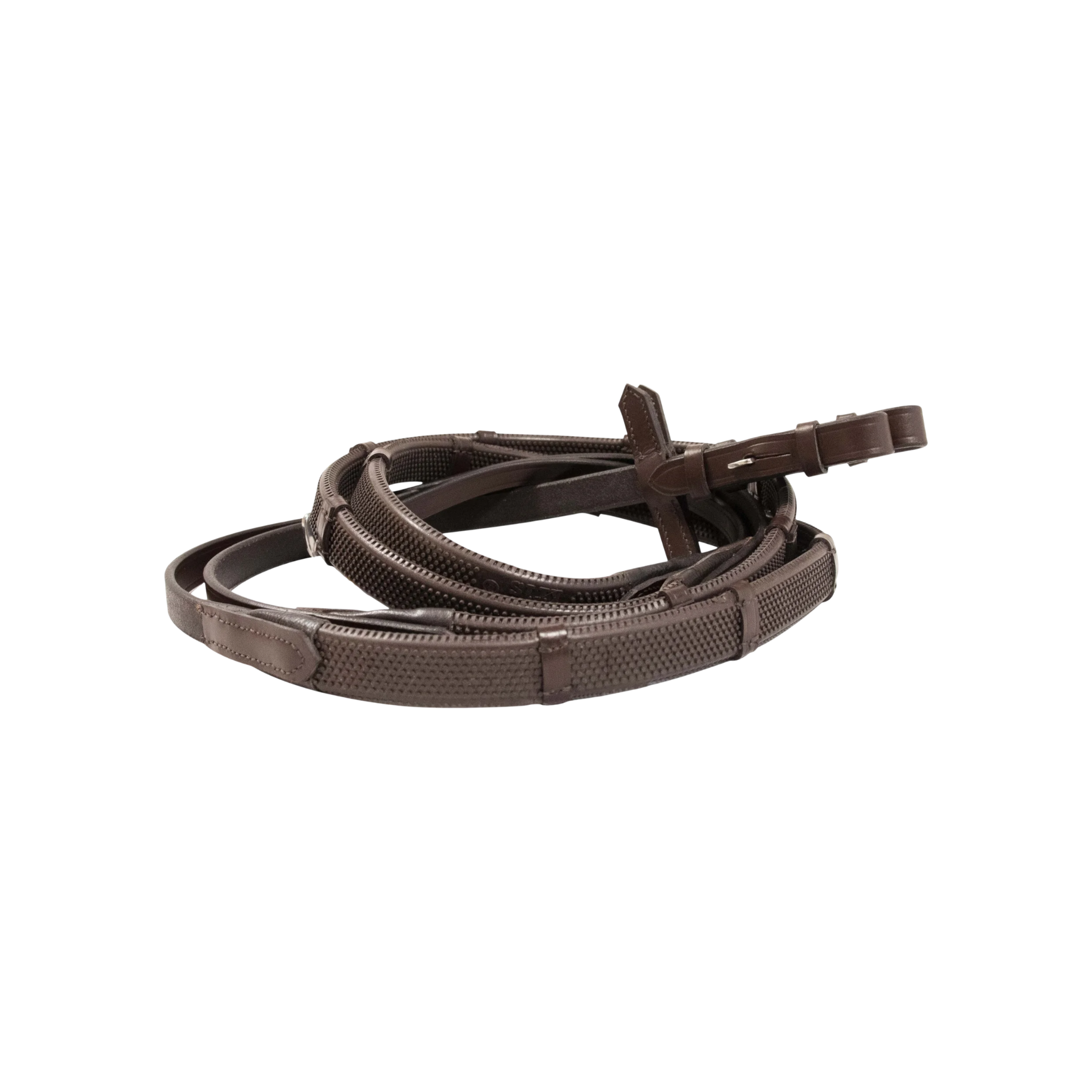 TdeT - Rubber reins small studs with stops dark havana