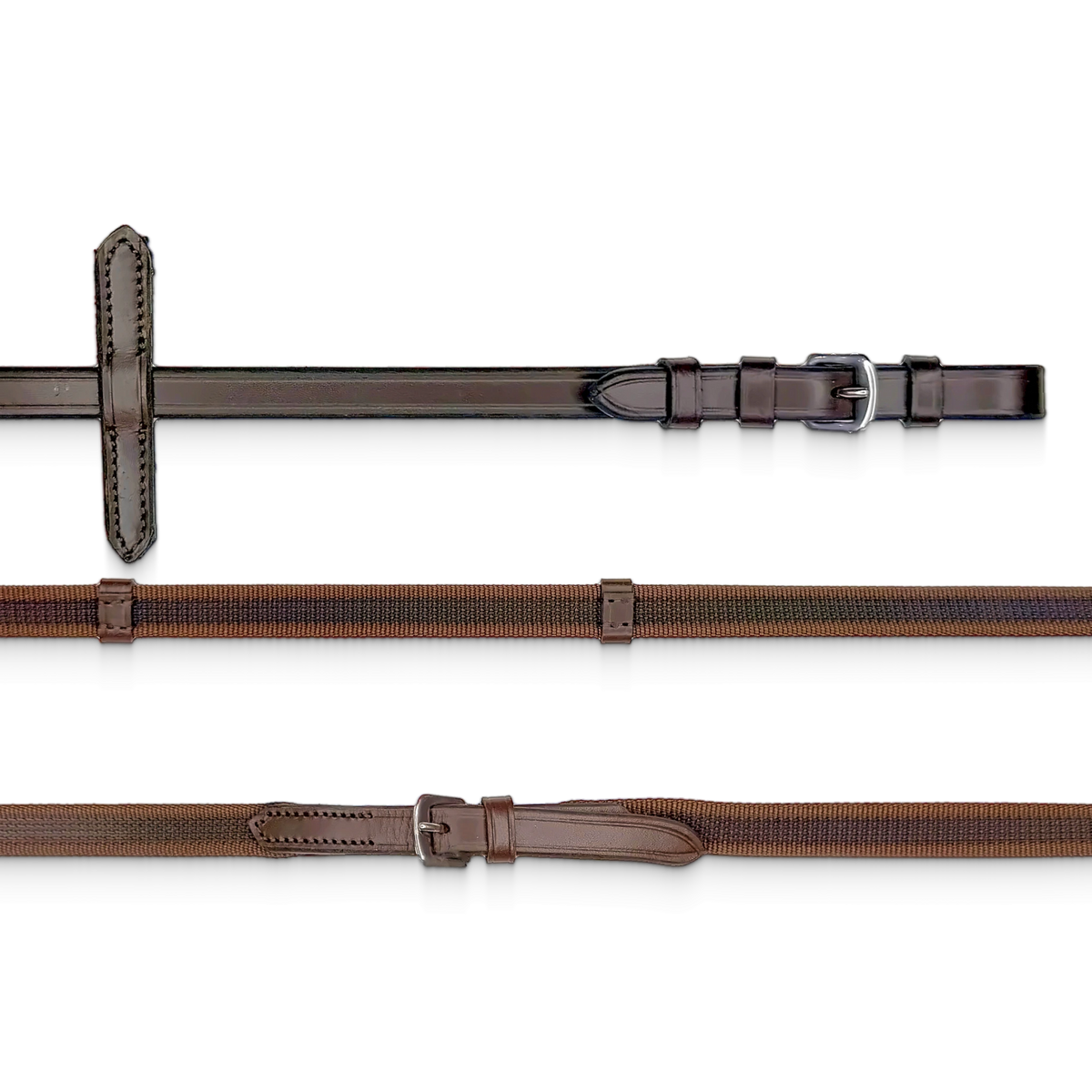 TdeT - Rênes supergrip à arrêtoirs havane