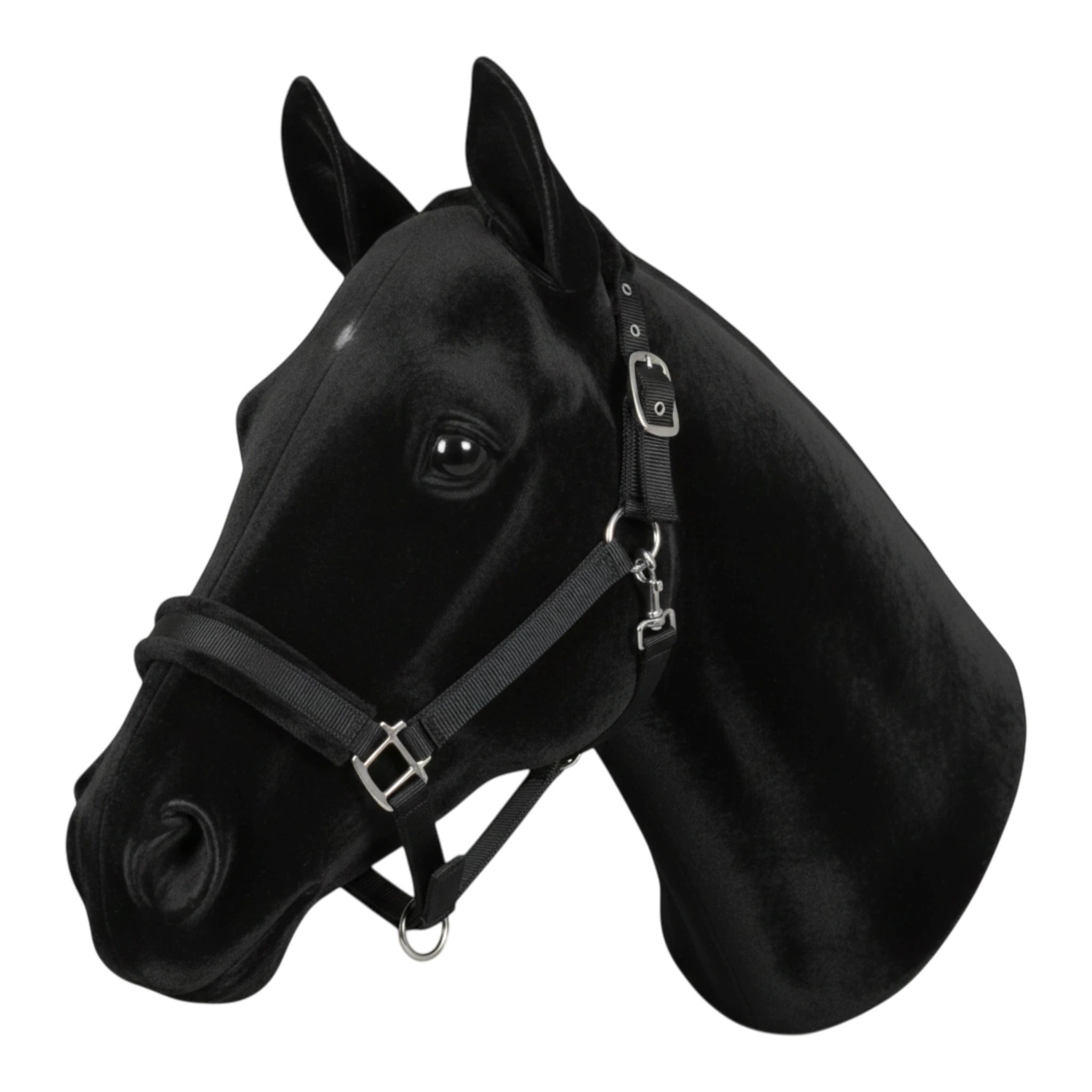 TdeT black synthetic sheepskin lined horse halter with adjustable straps and quick release clip.